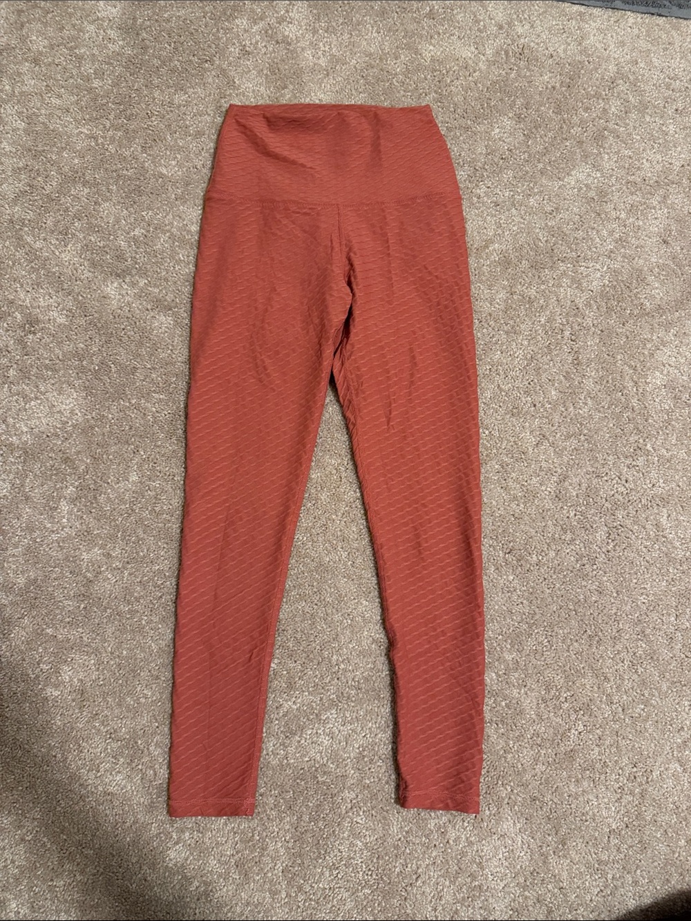 High-Waist Textured Leggings - Rust